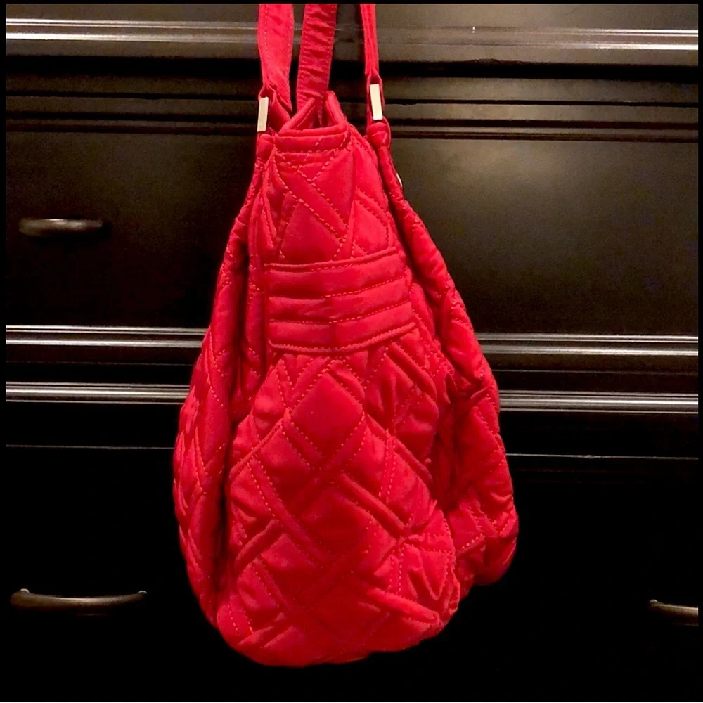 VERA BRADLEY Red Diamond Quilted Long Strap Shoulder Bag w/ Exterior Pockets - Picture 7 of 16